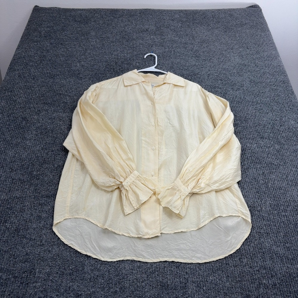 Vintage Express Button Up Womens S Yellow Silk Ruffle Cuff Oversized Blouse Boho